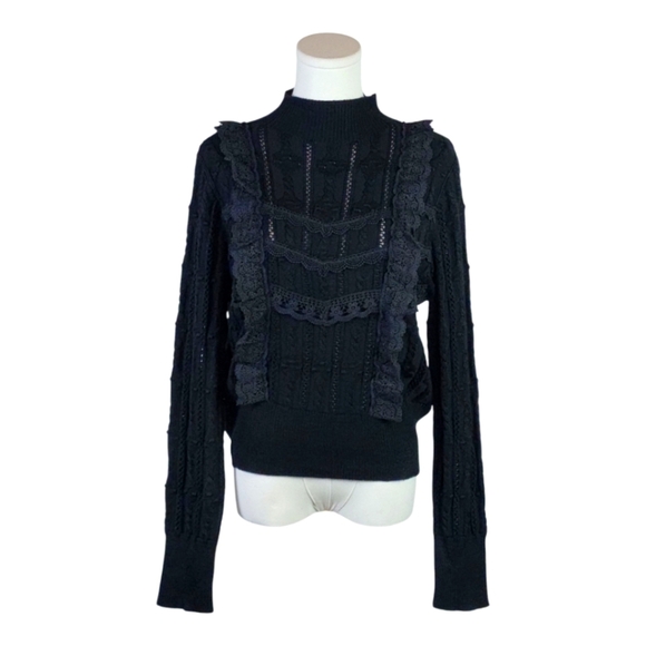 Andrée by Unit Black Lace Mock Neck Sweater Size M Romantic Knit Pullover - Picture 1 of 8